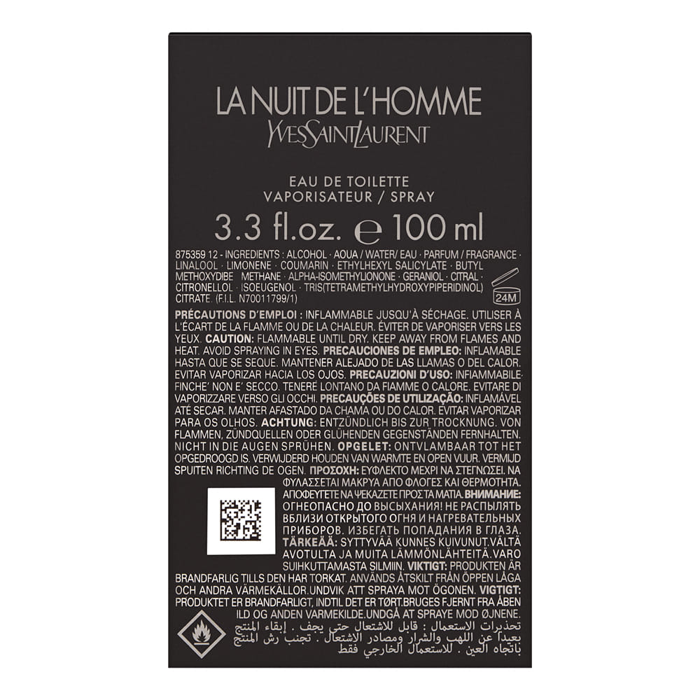 La Nuit de L'Homme by Yves Saint Laurent for Men 2 Piece Set Includes: 3.3 oz Eau de Toilette Spray + 1.6 oz All Over Shower Gel