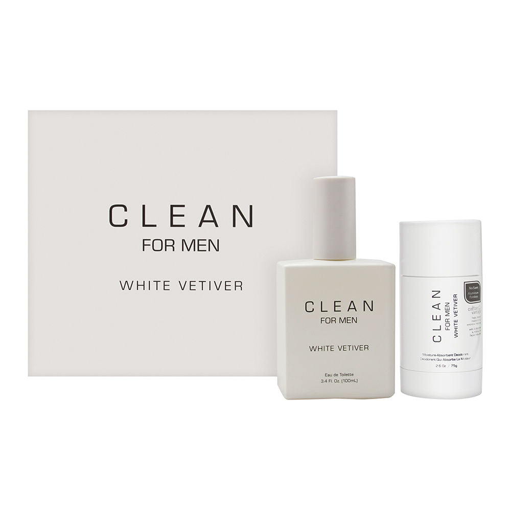 Clean for Men White Vetiver 2 Piece Set Includes: 3.4 oz Eau De Toilette Spray + 2.6 oz Deodorant Stick