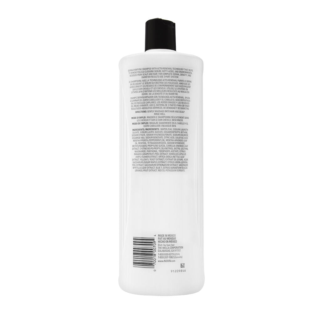 Nioxin System 2 Scalp + Hair Shampoo - Natural|Untreated Hair |Progressed Thinning 33.8 oz (1 Liter)
