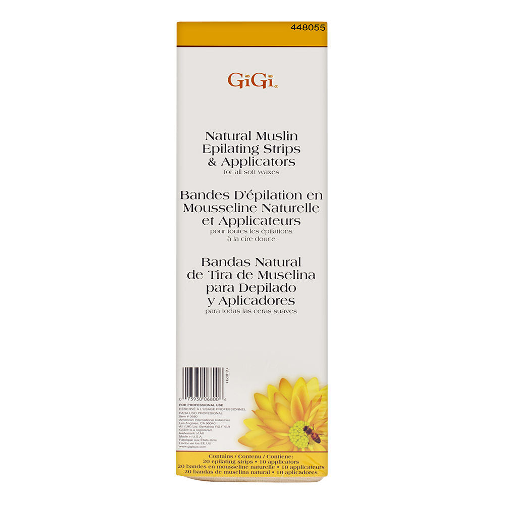 GiGi Natural Muslin Epilating Strips & Applicators 20 Epilating Strips/10 Applicators