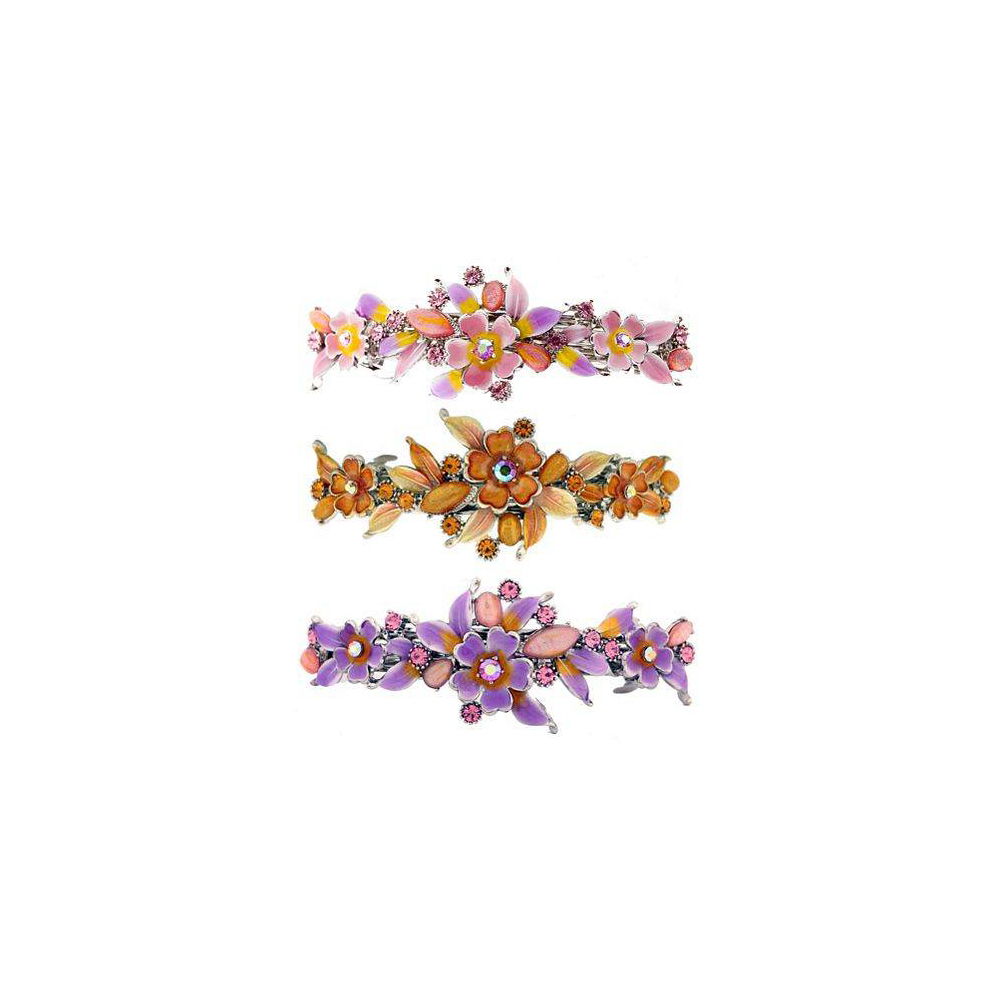 Caravan Multi Rose Stone & Epoxy Swarovski Barrette Model No. 1578 (Assorted Colors)