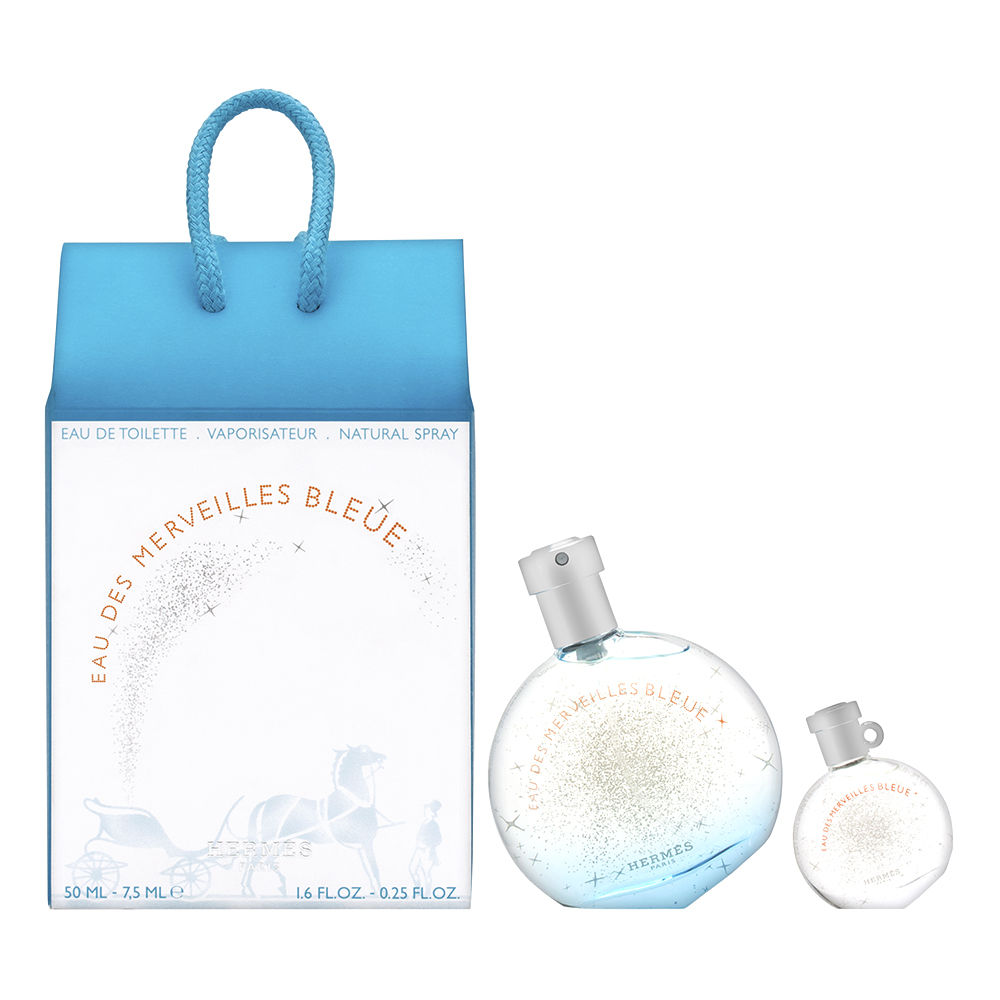 Eau Des Merveilles Bleue by Hermes for Women 2 Piece set includes 1.6 oz Eau de Toilette Spray + 0.25 oz Miniature