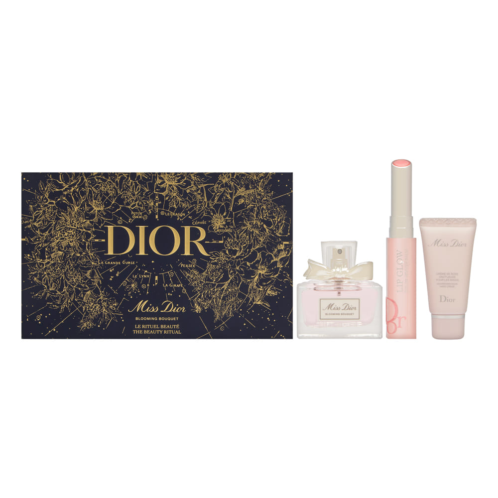Miss Dior Blooming Bouquet by Christian Dior for Women 3 Piece Set Includes: 1.0 oz Eau de Toilette Spray + 0.11oz Dior Addict - Lip Glow  001 Pink + 0.67oz Miss Dior Nourishing Rose Hand Creme