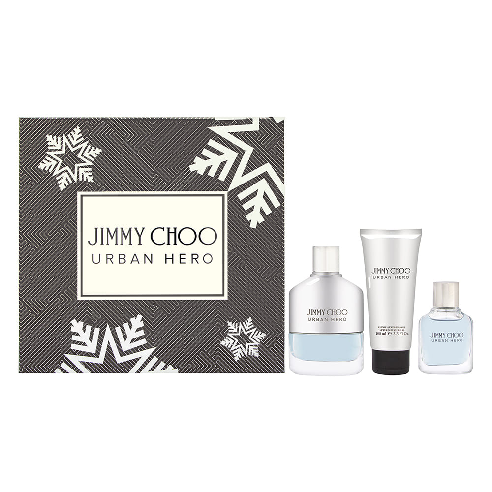 Jimmy Choo Urban Hero for Men 3 Piece Set Includes: 3.3 oz Eau de Parfum Spray + 1.0 oz Eau de Parfum Spray + 3.3 oz After Shave Balm