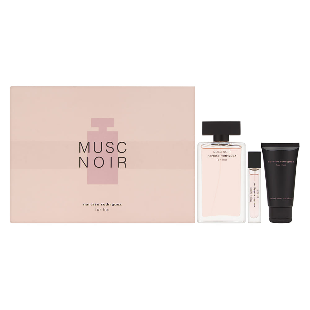 Narciso Rodriguez Musc Noir for Her 3 Piece Set Includes: 3.3 oz Eau de Parfum Spray +0.33 oz  Eau de Parfum Purse Spray + 1.6 oz Her Body Lotion