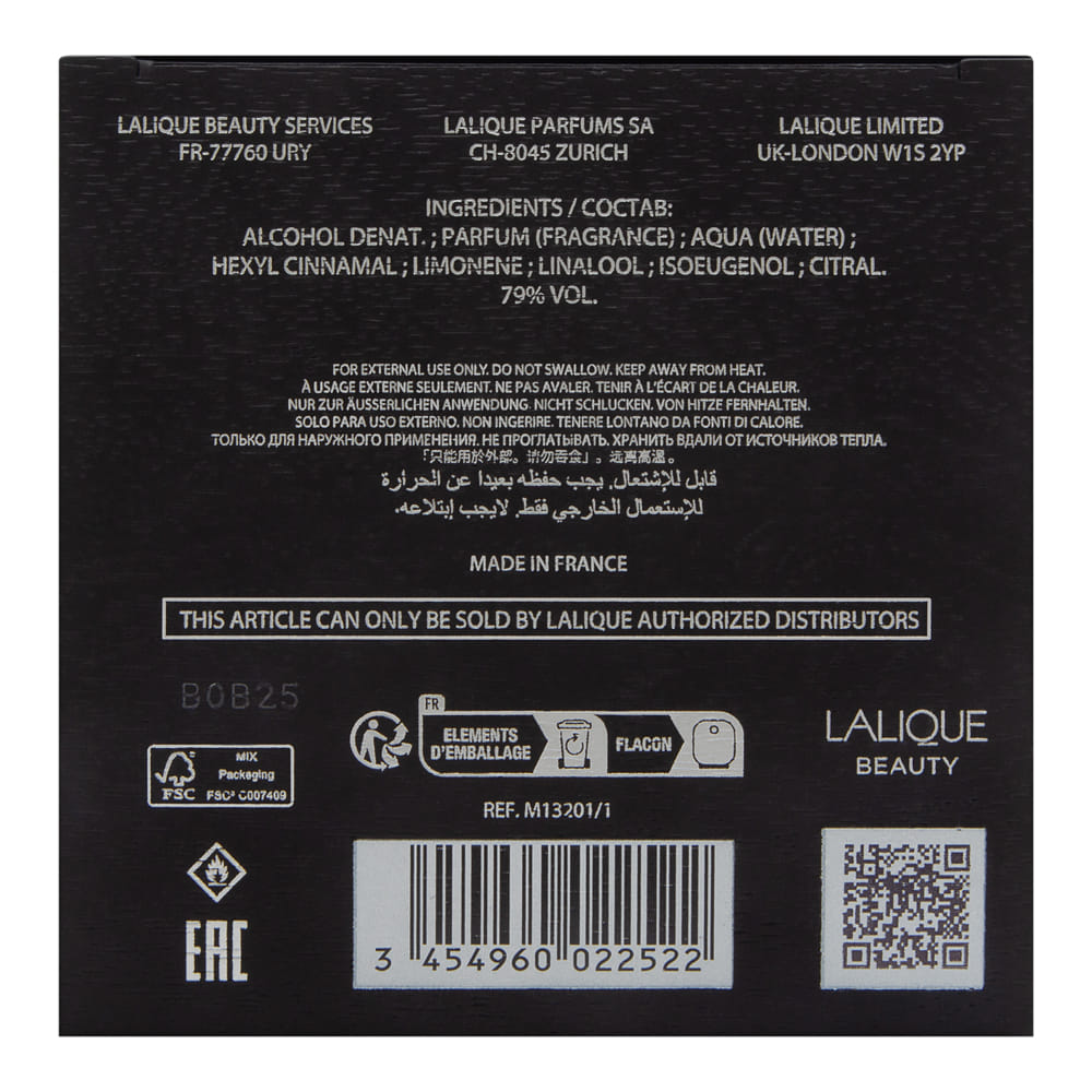 Encre Noire by Lalique for Men 3.3 oz Eau de Toilette Spray