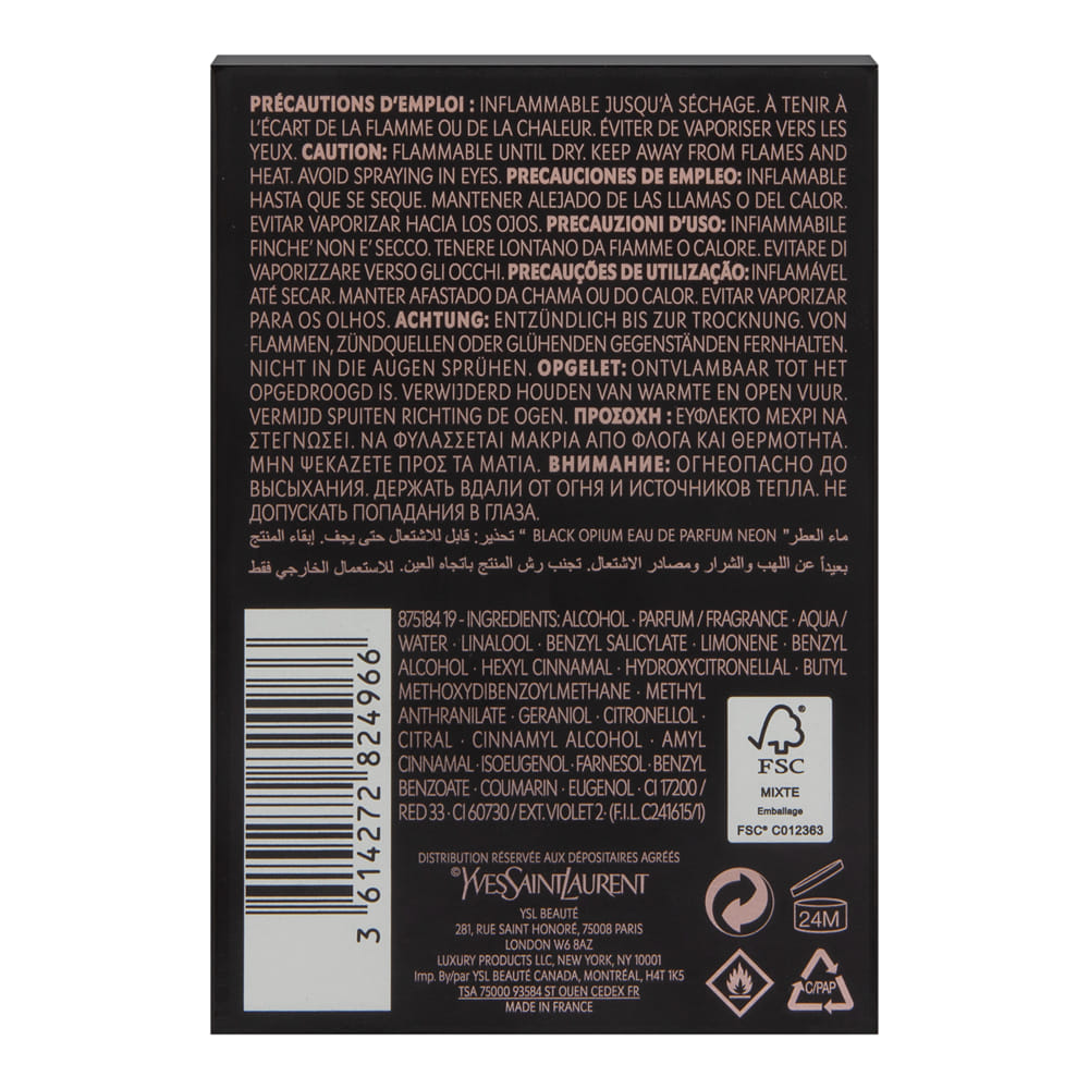 Black Opium by Yves Saint Laurent for Women 1.0 oz Eau de Parfum Neon Spray