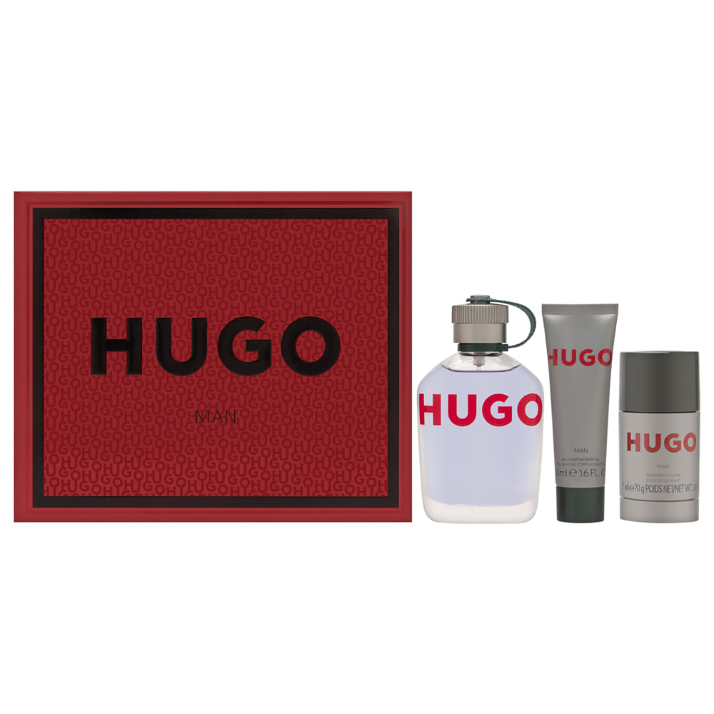 Hugo Man by Hugo Boss for Men 3 Piece Set Includes: 4.2 oz Eau de Toilette Spray + 2.4 oz Deodorant Stick + 1.6 oz All Over Shower gel