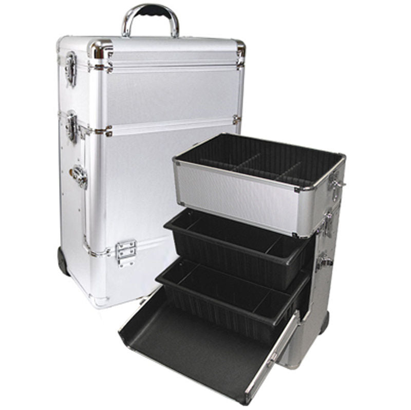 Silver Professional Rolling Makeup Case with Trays Style No. TS-87