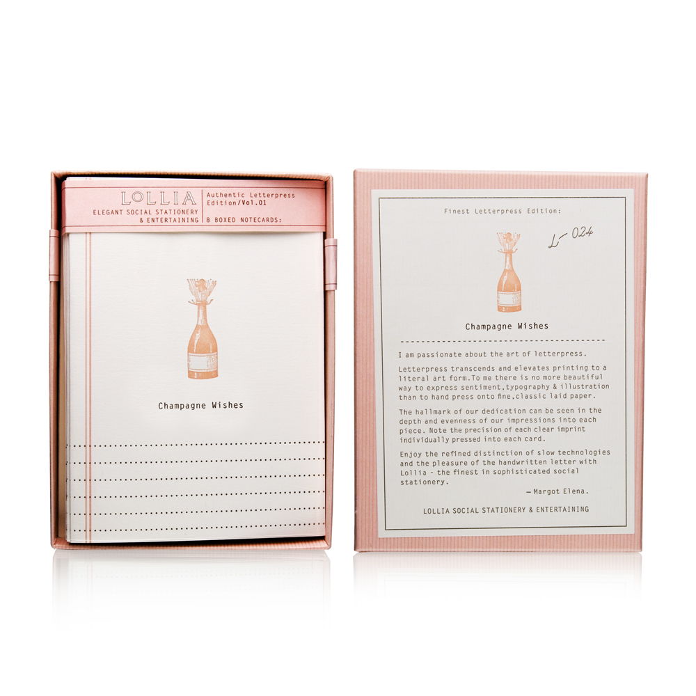 Lollia Social Stationery & Entertaining - Champagne Wishes 8 Notecards + 8 Envelopes (Vol. 01)