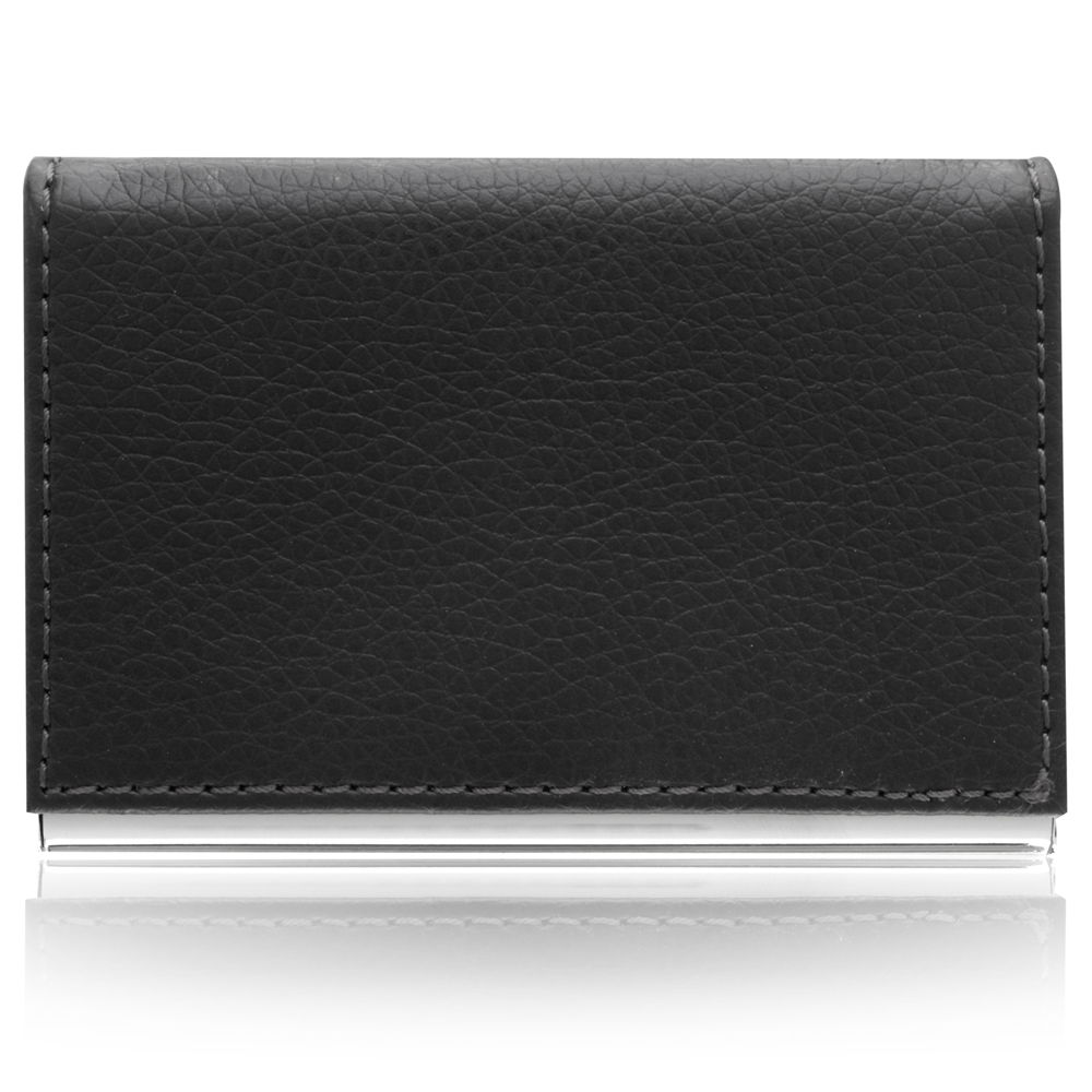 Aeropen Card Case (Black Leather/Metal/White Stitching & Magnetic Lid) Model No. CC-37BLK