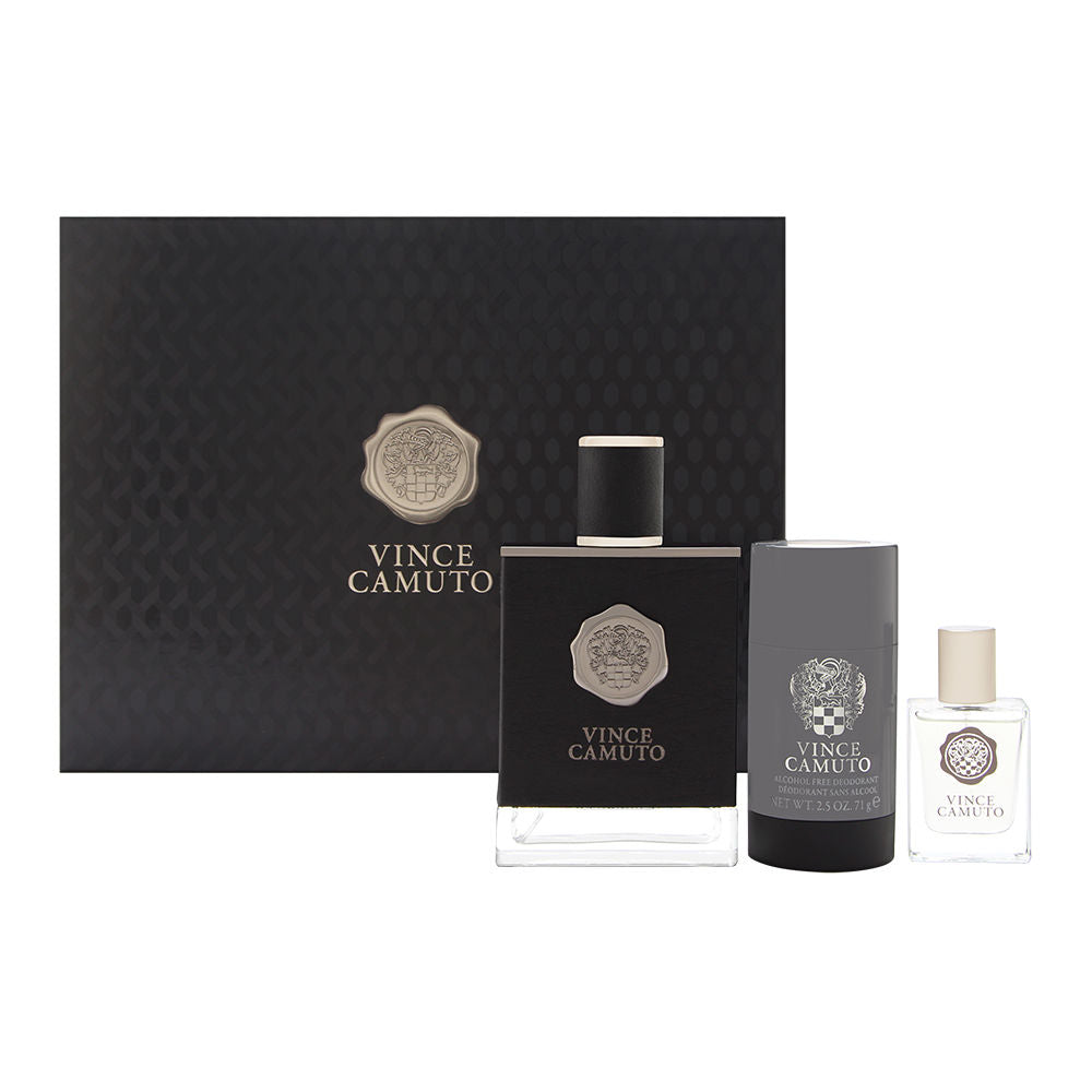 Vince Camuto by Vince Camuto for Men 3 Piece Set Includes: 3.4 oz Eau de Toilette Spray + 0.5 oz Eau de Toilette Spray + 2.6 oz Alcohol Free Deodorant Stick