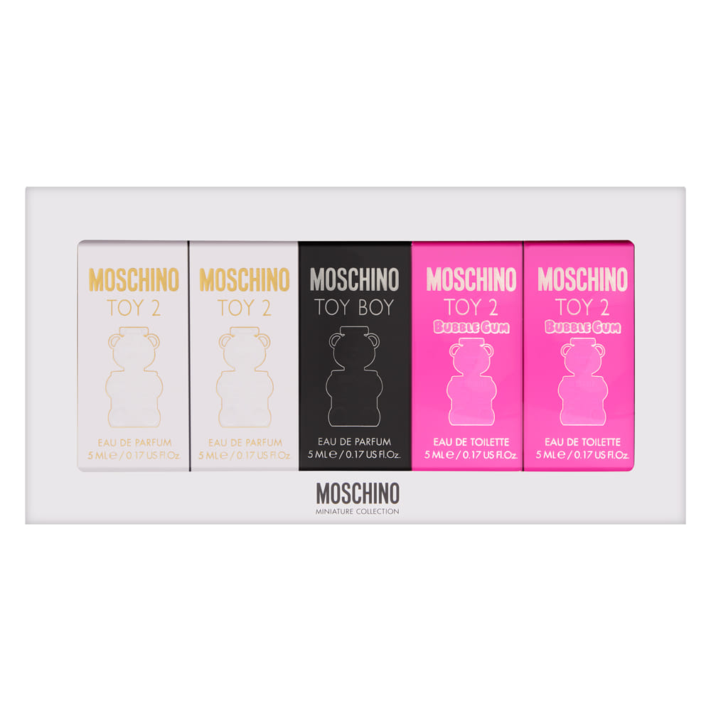 Moschino Toy Miniature Collection 5 Piece Set Includes: 2 x Toy 2 0.17 oz Eau de Parfum + 2 x Toy 2 Bubble Gum 0.17 oz Eau de Toilette  + Toy Boy 0.17 oz Eau de Parfum