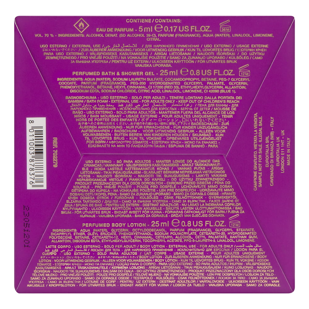 Versace Dylan Purple for Women 3 Piece Set Includes: 0.17 oz Eau de Parfum + 0.8 oz Perfumed Bath Shower Gel + 0.8 oz Perfumed Body Lotion