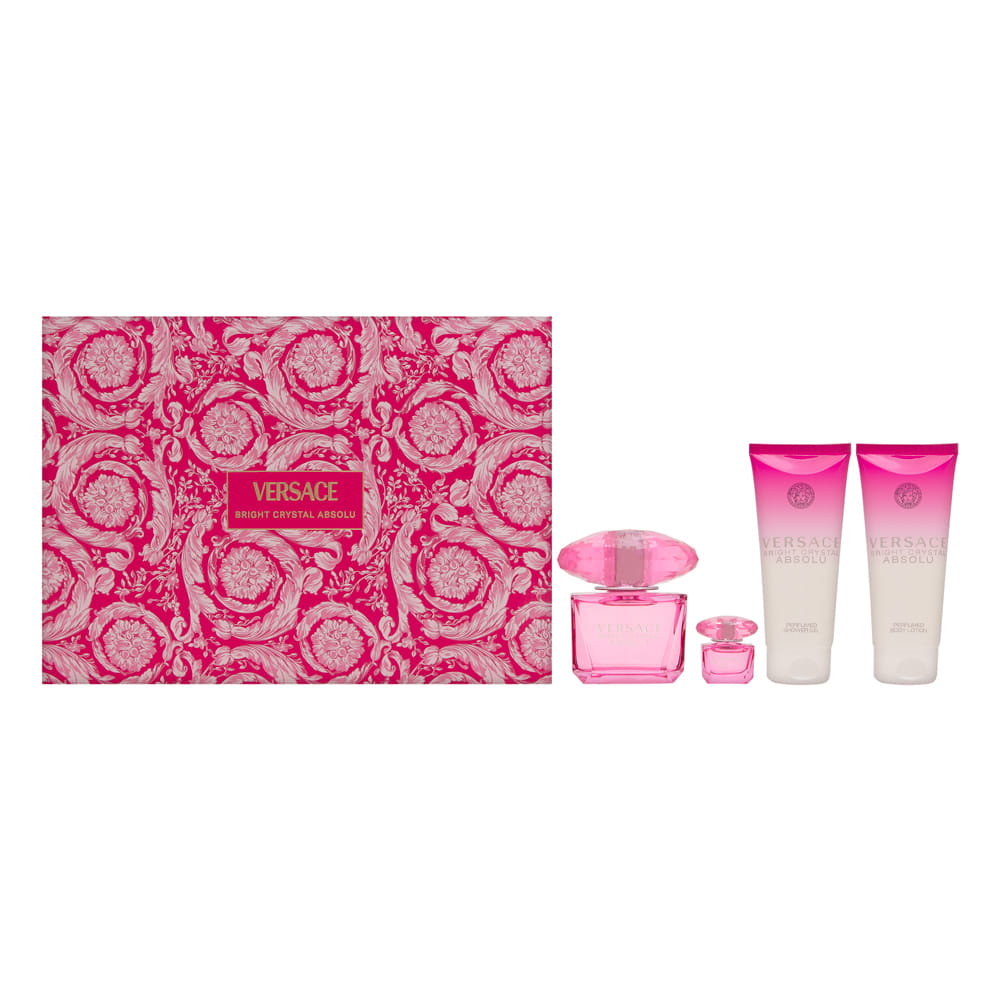 Versace Bright Crystal Absolu by Versace for Women 4 Piece Set Includes: 3.0 oz Eau de Parfum Spray + 0.17 oz Eau de Parfum + 3.4 oz Perfumed Shower Gel + 3.4 oz Perfumed Body Lotion