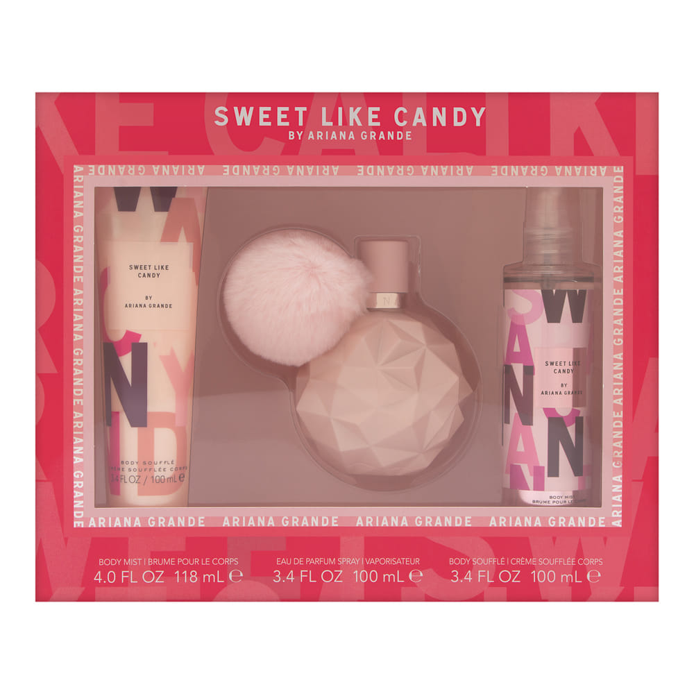 Sweet Like Candy by Ariana Grande for Women 3 Piece Set Includes: 3.4 oz Eau de Parfum Spray + 3.4 oz Body Cream + 4.0 oz Body Mist