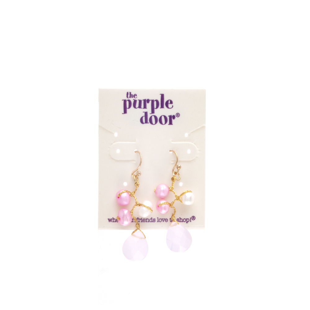 The Purple Door The Clare Dangle Earrings PDE-86-A Rose Quartz 