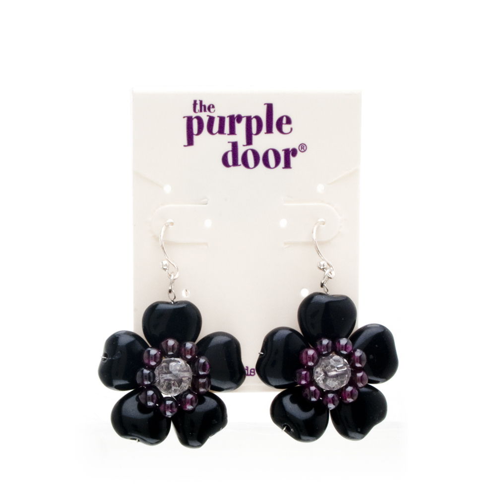 The Purple Door The Jennifer Flower Earrings PDE-40-P Black