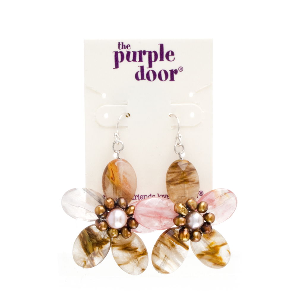 The Purple Door The Jennifer Flower Earrings PDE-40-Q Fire Cherry