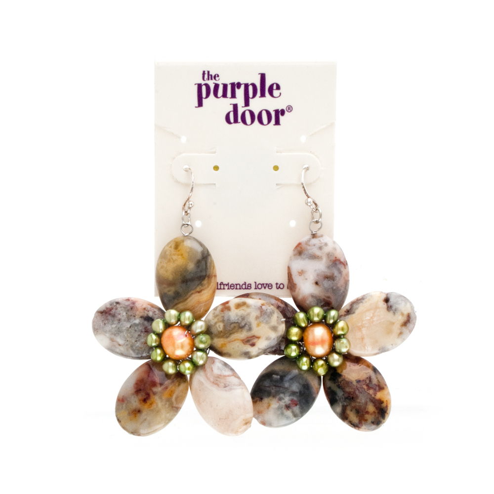 The Purple Door The Jennifer Flower Earrings PDE-40-N Jasper