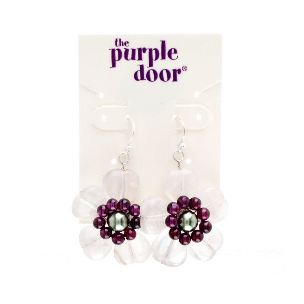 The Purple Door The Jennifer Flower Earrings PDE-40-A Rose Quartz