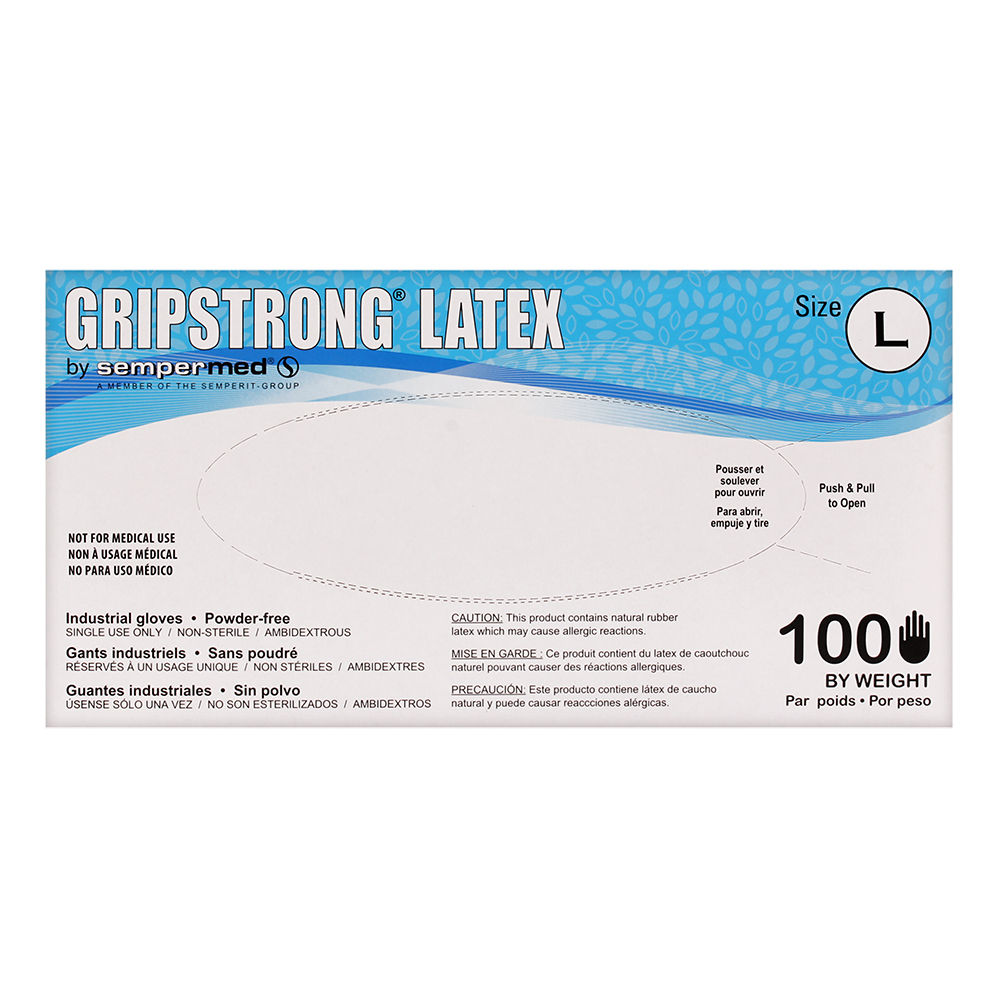 Sempermed GripStrong Latex Industrial Gloves, Powder Free 1 Box 100 Gloves - Size Large