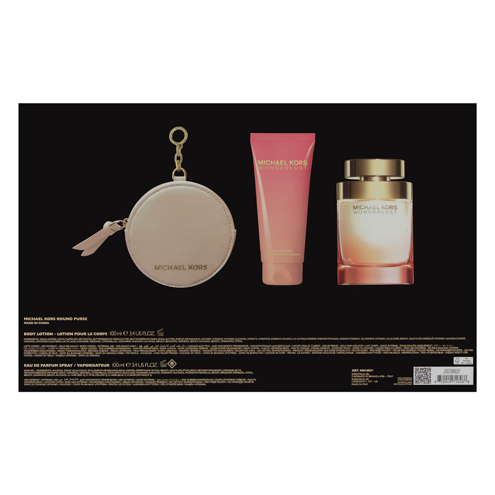 Michael Kors Wonderlust by Michael Kors for Women 3 Piece Set Includes: 3.4 oz Eau de Parfum Spray + 3.4 oz Body Lotion + Michael Kors Round Purse